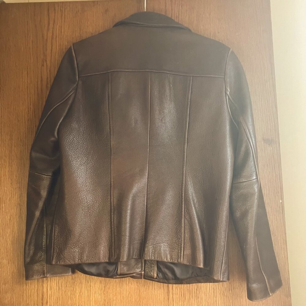 Wilsons Leather Brown Tailored Seam Distressed Pebbled Leather Blazer Jacket - Picture 4 of 10